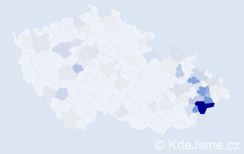 Příjmení: 'Valchářová', počet výskytů 253 v celé ČR