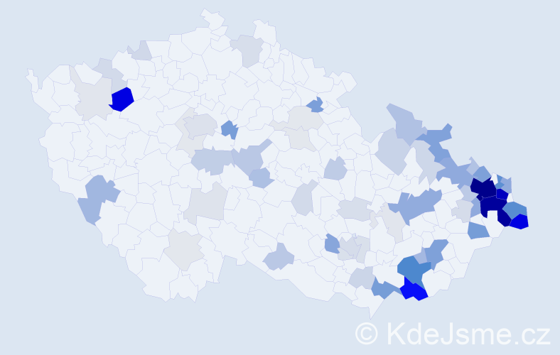 Příjmení: 'Mokroš', počet výskytů 290 v celé ČR
