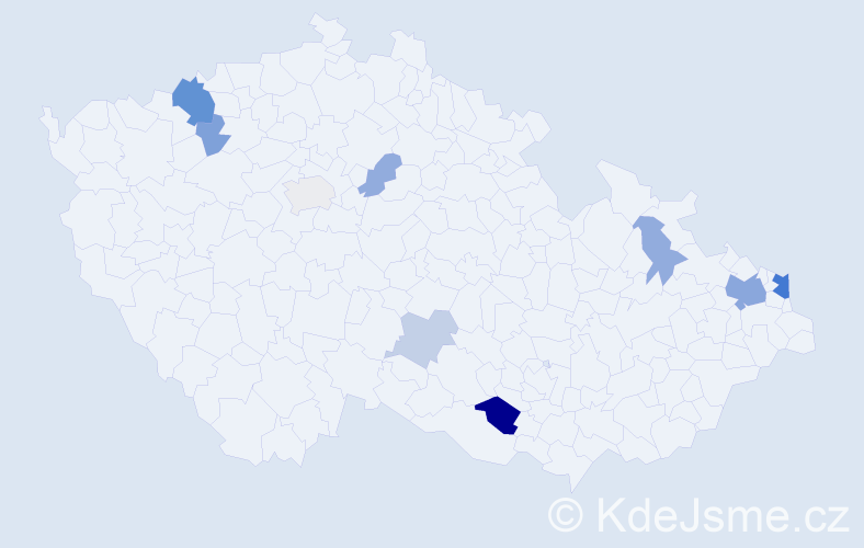 Příjmení: 'Zárecká', počet výskytů 23 v celé ČR