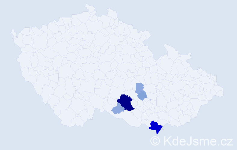 Příjmení: 'Purerová', počet výskytů 19 v celé ČR