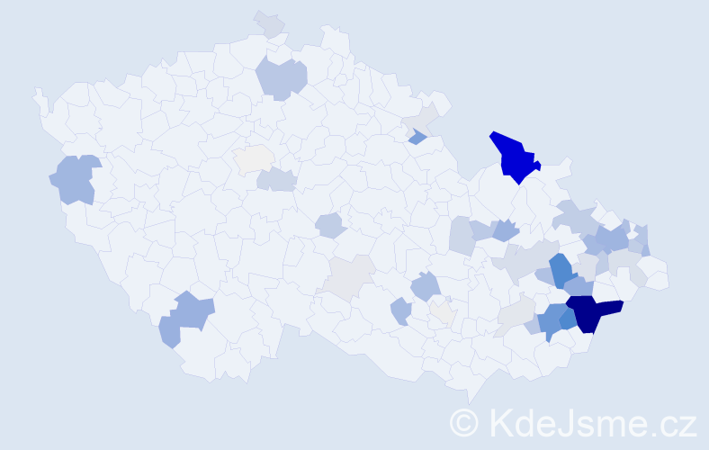 Příjmení: 'Křupala', počet výskytů 155 v celé ČR