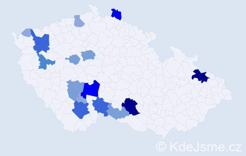Příjmení: 'Kravarová', počet výskytů 54 v celé ČR