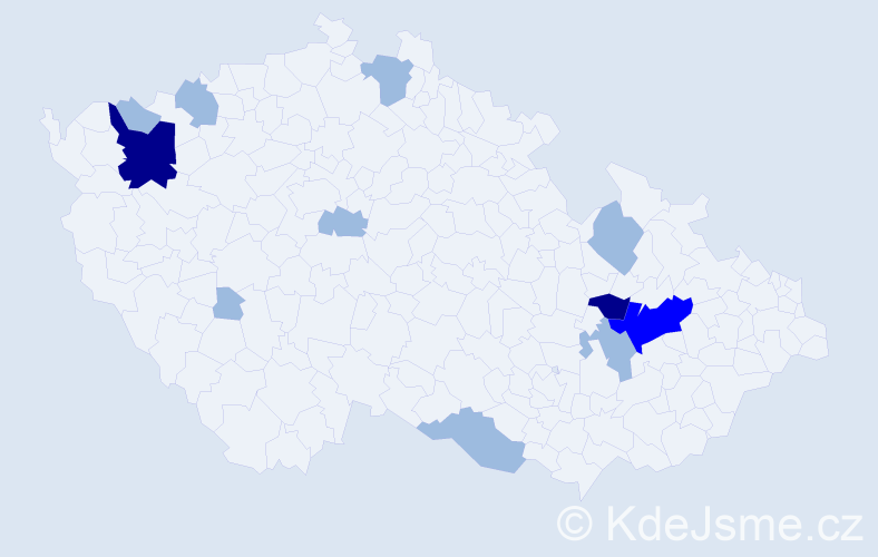 Příjmení: 'Kaksová', počet výskytů 19 v celé ČR
