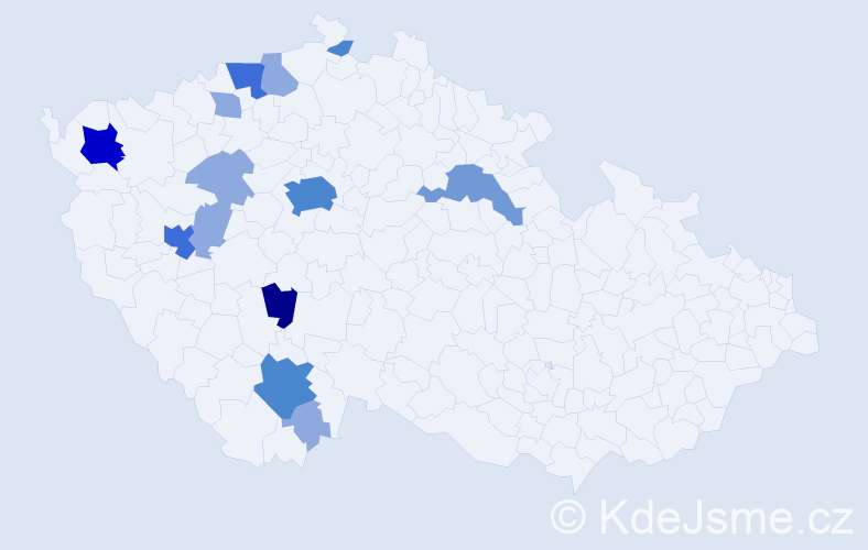 Příjmení: 'Chvojanová', počet výskytů 50 v celé ČR