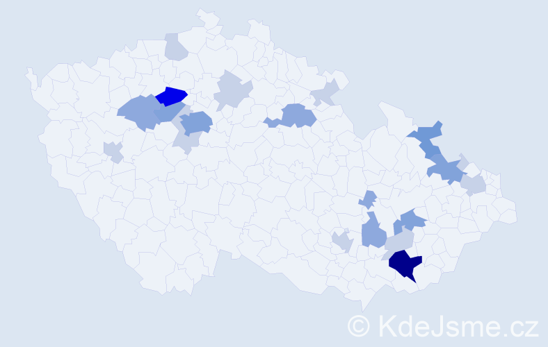 Příjmení: 'Valer', počet výskytů 55 v celé ČR