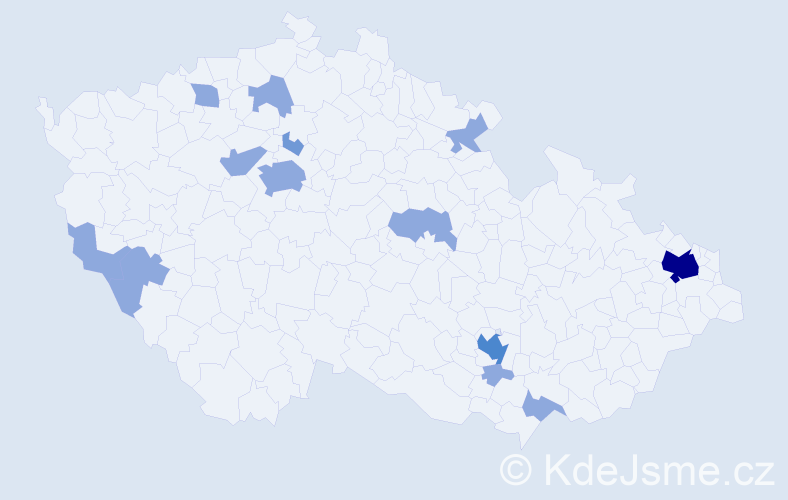 Příjmení: 'Trávniček', počet výskytů 21 v celé ČR