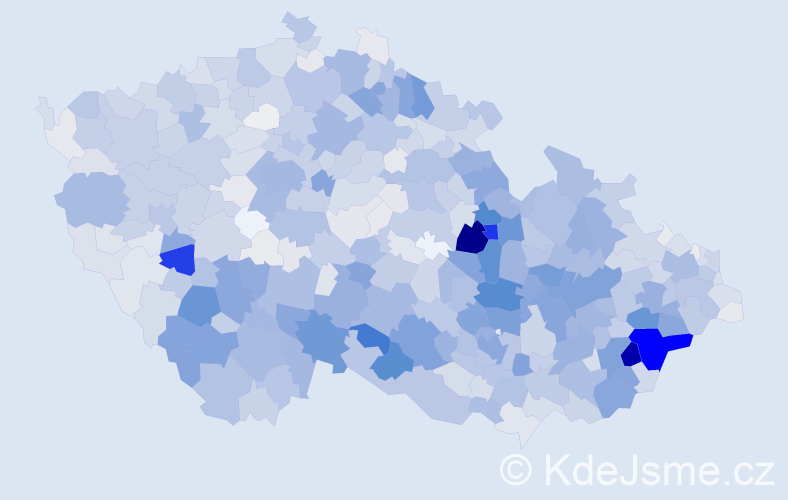 Příjmení: 'Kovář', počet výskytů 7021 v celé ČR