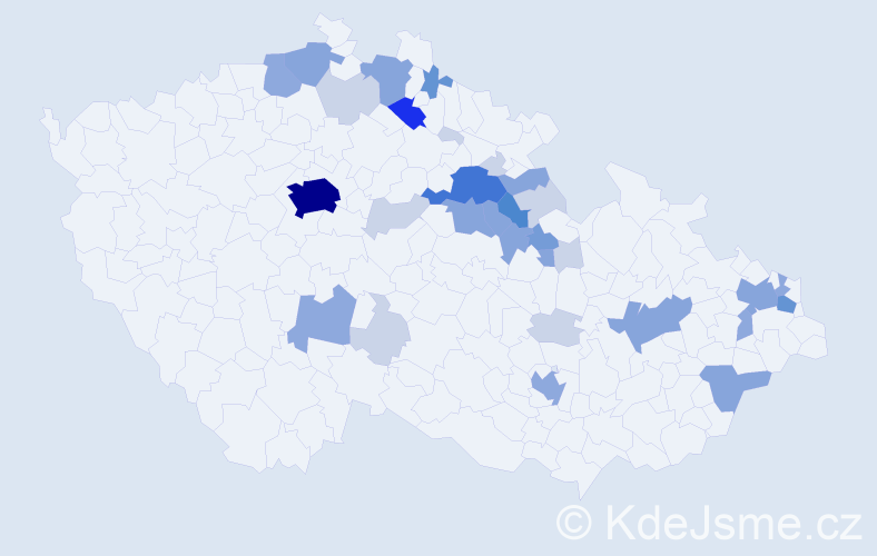 Příjmení: 'Koďousek', počet výskytů 97 v celé ČR