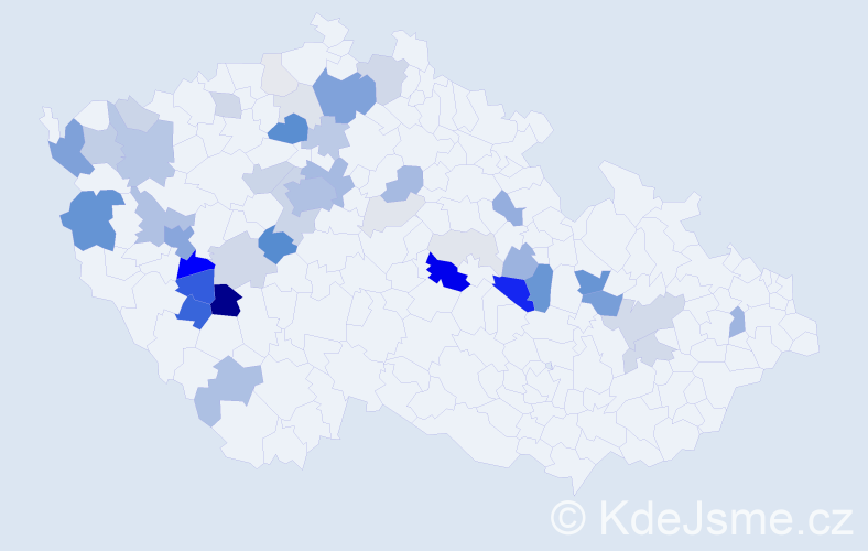 Příjmení: 'Pechr', počet výskytů 172 v celé ČR