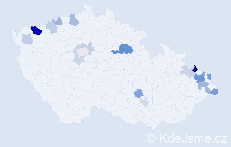 Příjmení: 'Capek', počet výskytů 43 v celé ČR