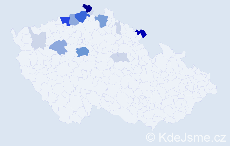Příjmení: 'Deňo', počet výskytů 62 v celé ČR
