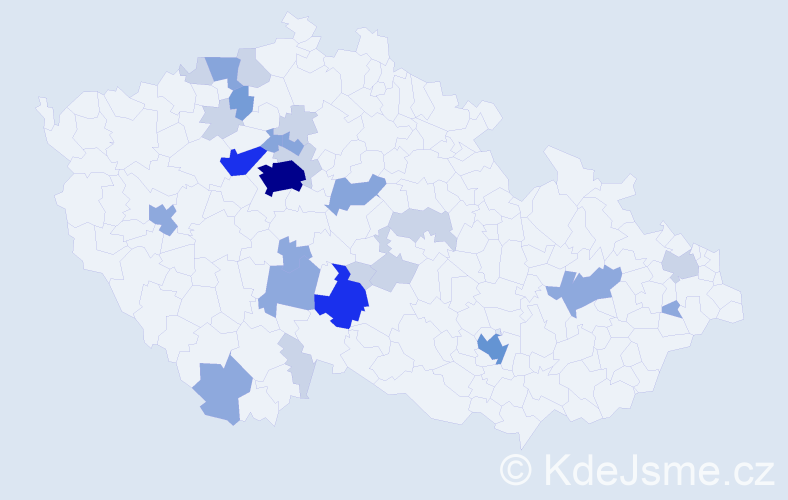 Příjmení: 'Vojna', počet výskytů 74 v celé ČR