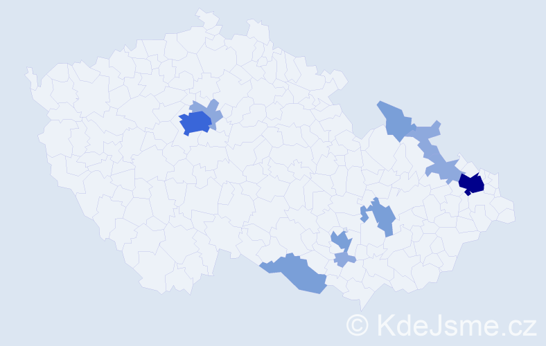 Příjmení: 'Kahaj', počet výskytů 23 v celé ČR