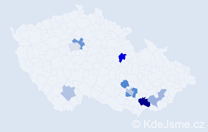 Příjmení: 'Kožuská', počet výskytů 18 v celé ČR