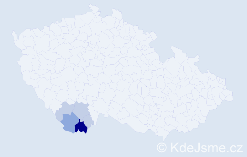 Příjmení: 'Dekretová', počet výskytů 16 v celé ČR