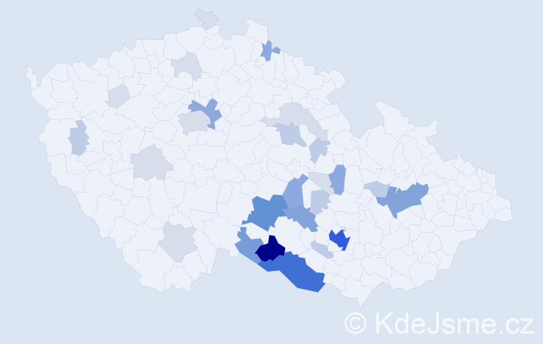 Příjmení: 'Nevěčná', počet výskytů 104 v celé ČR