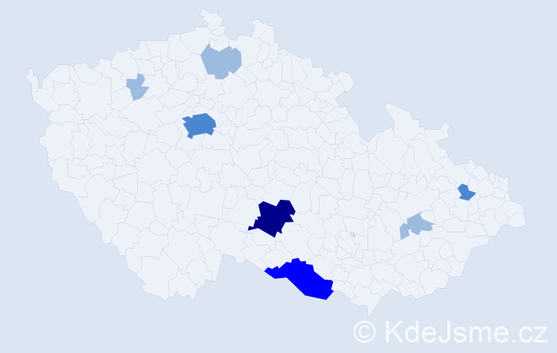 Příjmení: 'Zahrádecká', počet výskytů 14 v celé ČR