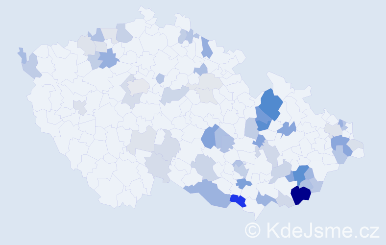 Příjmení: 'Mičová', počet výskytů 155 v celé ČR