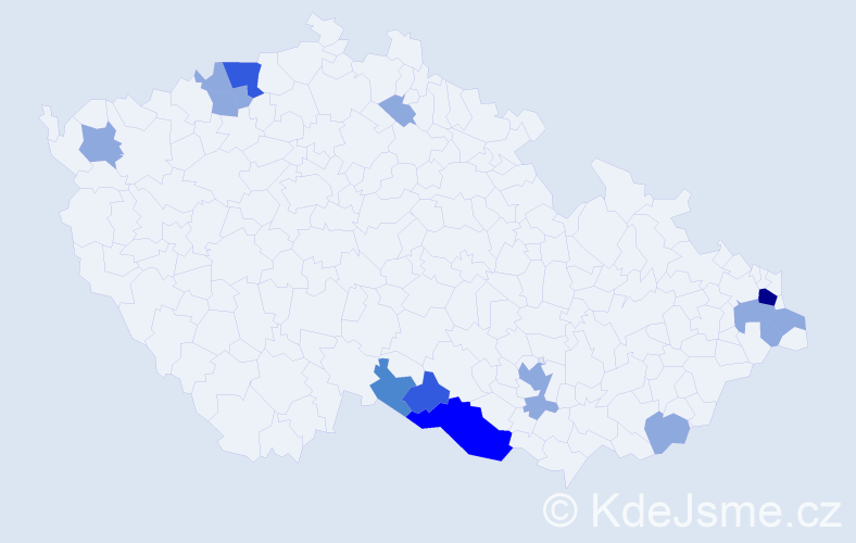 Příjmení: 'Kósová', počet výskytů 27 v celé ČR