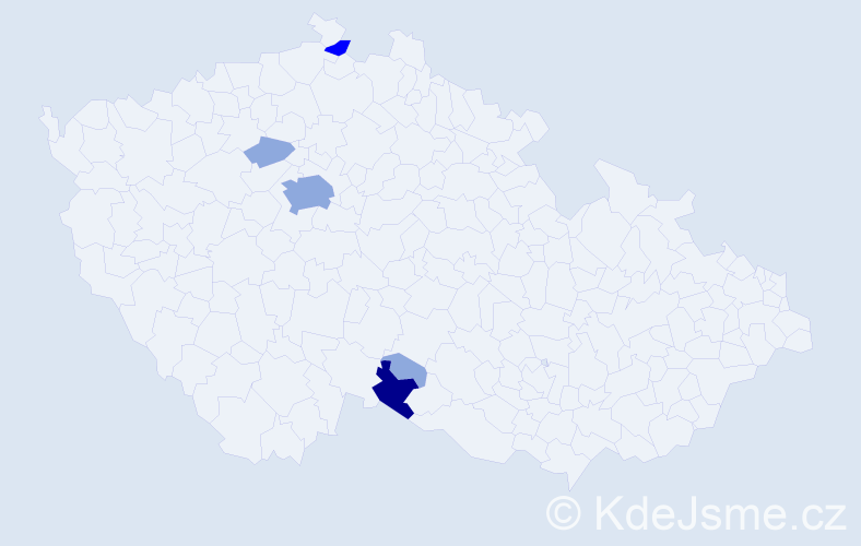 Příjmení: 'Pricl', počet výskytů 13 v celé ČR