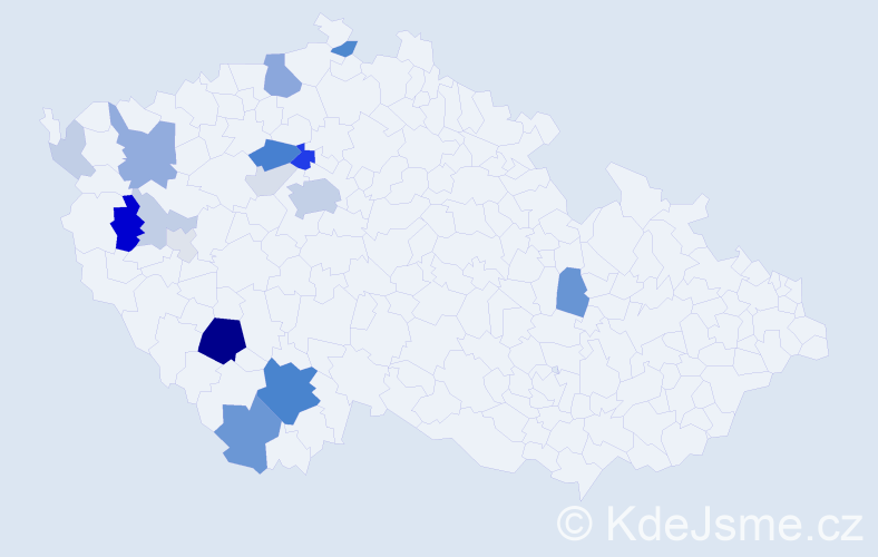 Příjmení: 'Prušák', počet výskytů 61 v celé ČR