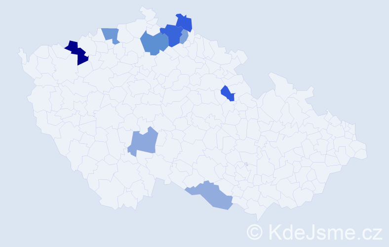 Příjmení: 'Koiss', počet výskytů 16 v celé ČR