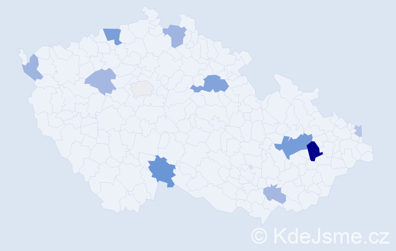 Příjmení: 'Hornik', počet výskytů 23 v celé ČR