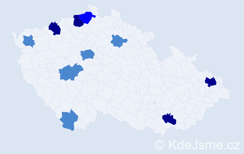 Příjmení: 'Vnučko', počet výskytů 20 v celé ČR