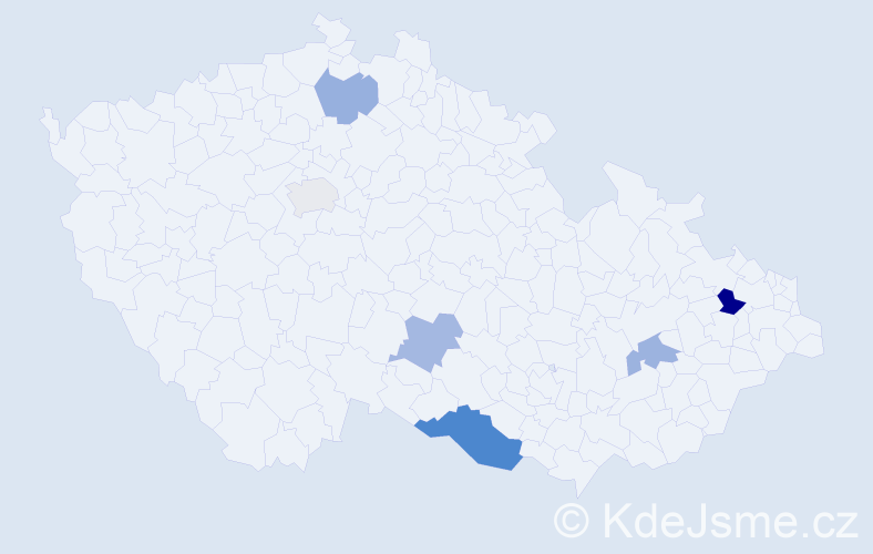 Příjmení: 'Zahrádecká', počet výskytů 9 v celé ČR