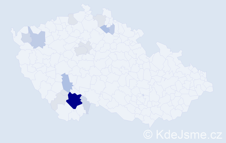 Příjmení: 'Klojdová', počet výskytů 54 v celé ČR