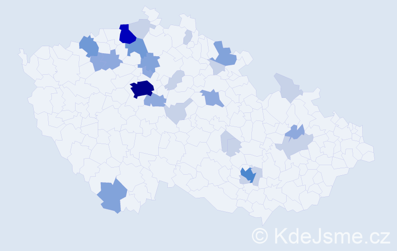 Příjmení: 'Radimská', počet výskytů 68 v celé ČR