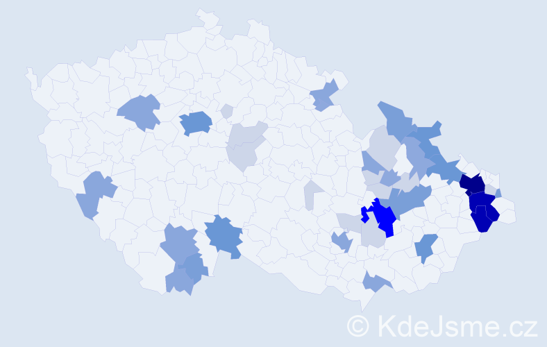 Příjmení: 'Kubalák', počet výskytů 133 v celé ČR