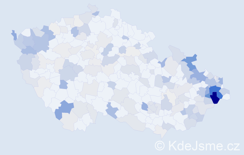 Příjmení: 'Tkáč', počet výskytů 542 v celé ČR