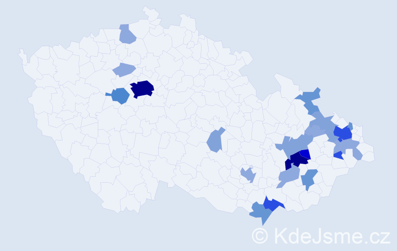 Příjmení: 'Rajnošková', počet výskytů 69 v celé ČR