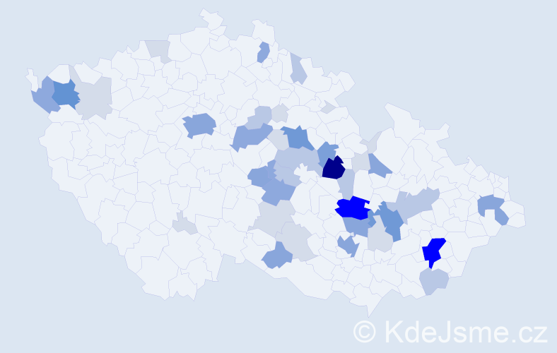 Příjmení: 'Pravec', počet výskytů 135 v celé ČR