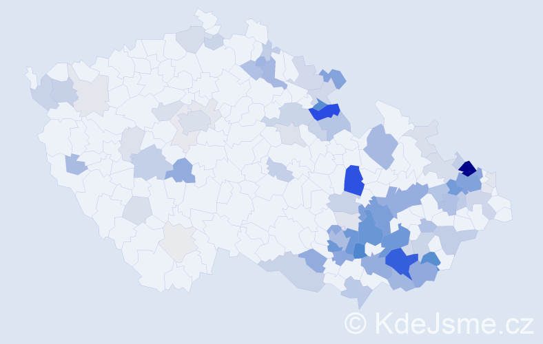 Příjmení: 'Klučková', počet výskytů 283 v celé ČR
