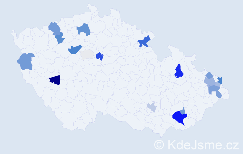 Příjmení: 'Kovaľ', počet výskytů 35 v celé ČR