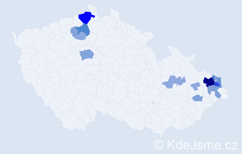 Příjmení: 'Pajonková', počet výskytů 47 v celé ČR