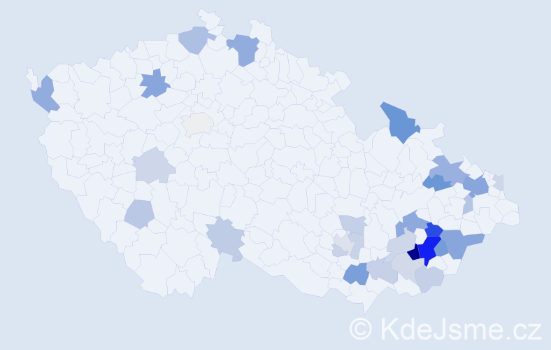 Příjmení: 'Kuňáková', počet výskytů 70 v celé ČR