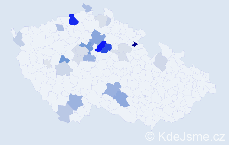 Příjmení: 'Henyš', počet výskytů 70 v celé ČR