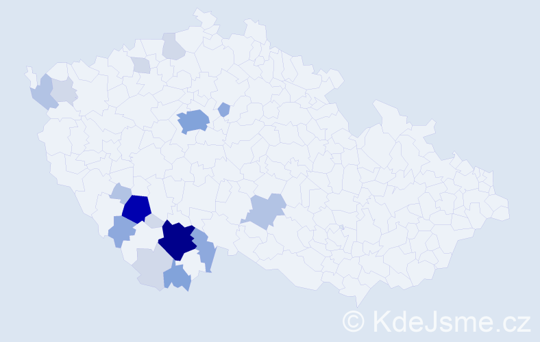 Příjmení: 'Hůdová', počet výskytů 59 v celé ČR