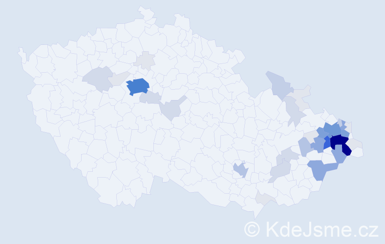 Příjmení: 'Kuboš', počet výskytů 156 v celé ČR