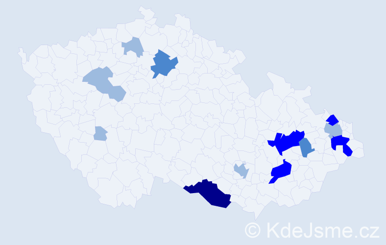 Příjmení: 'Bekárek', počet výskytů 26 v celé ČR