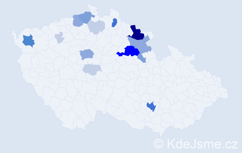 Příjmení: 'Podolník', počet výskytů 59 v celé ČR