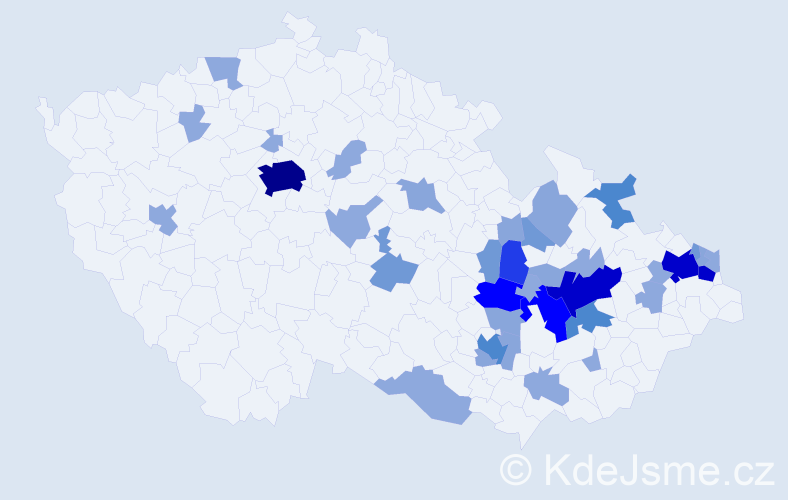 Příjmení: 'Dospiva', počet výskytů 105 v celé ČR