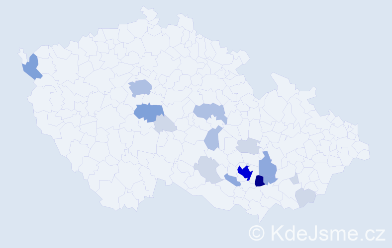 Příjmení: 'Tesáčková', počet výskytů 56 v celé ČR