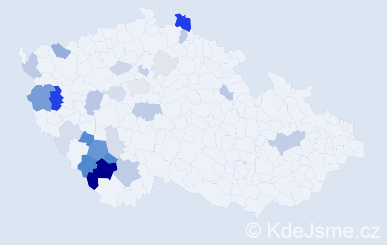 Příjmení: 'Pauch', počet výskytů 69 v celé ČR