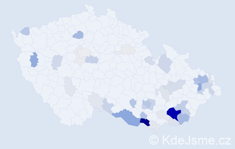 Příjmení: 'Pospíšek', počet výskytů 170 v celé ČR