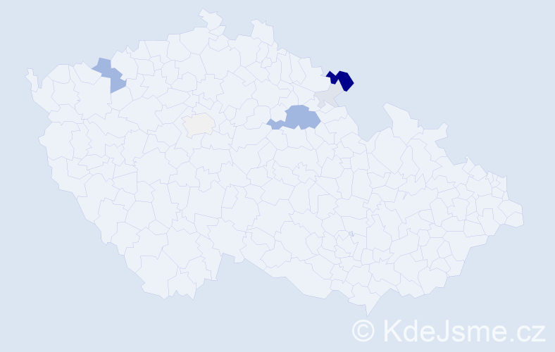 Příjmení: 'Bitvar', počet výskytů 19 v celé ČR