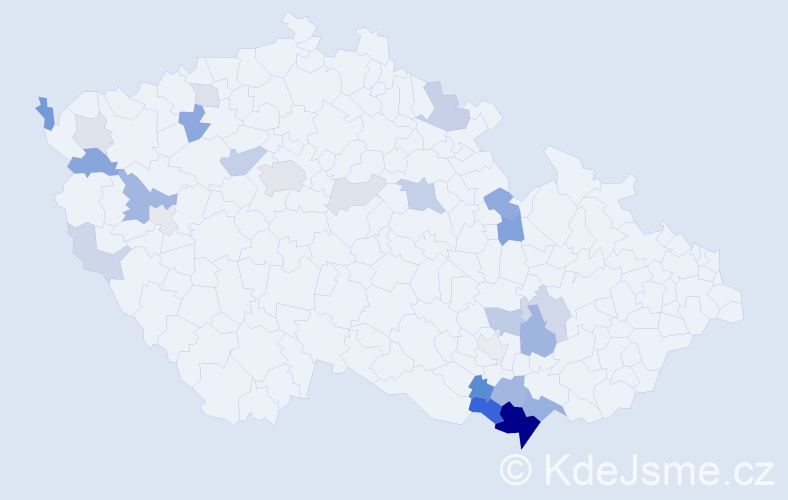 Příjmení: 'Dobšíčková', počet výskytů 74 v celé ČR